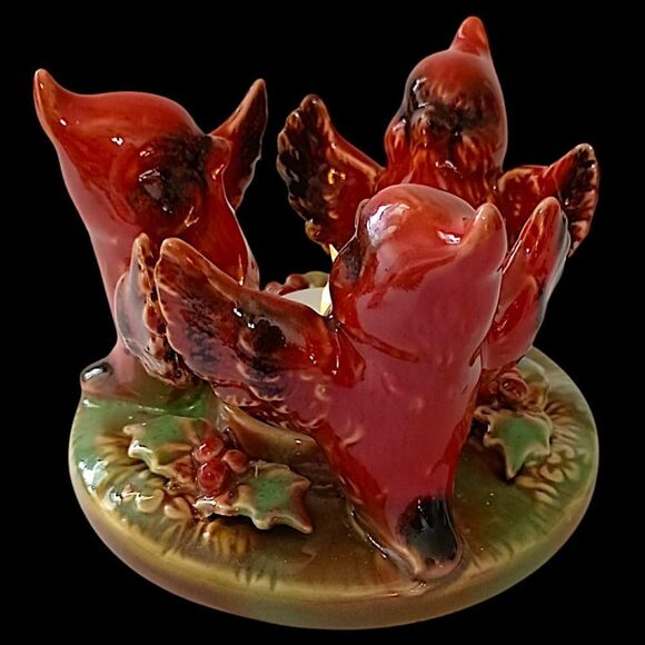 Cardinal Ceramic Candle Holder Trio Circle Tea Light Votive Christmas Winter - Picture 7 of 16